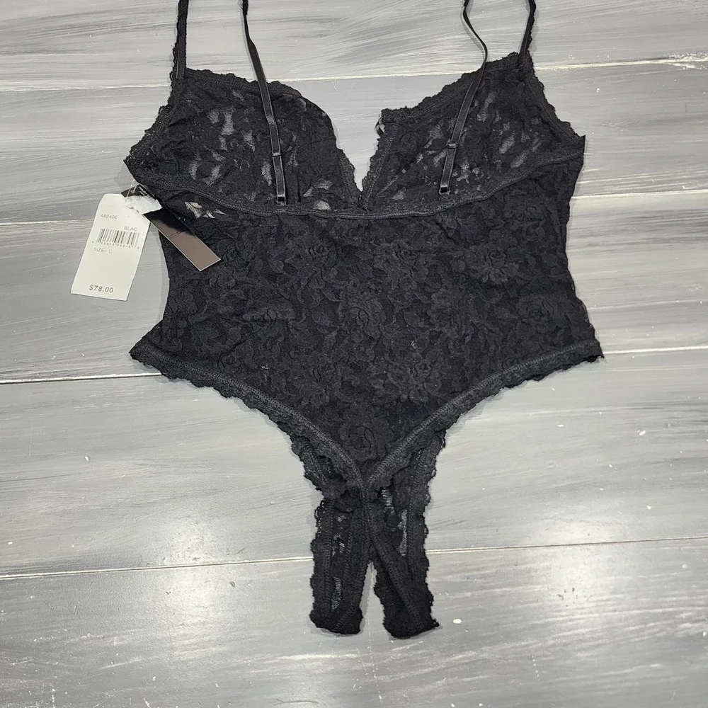 Hanky Panky After Midnight Black Lace Teddy Bodysuit Front Tie Large